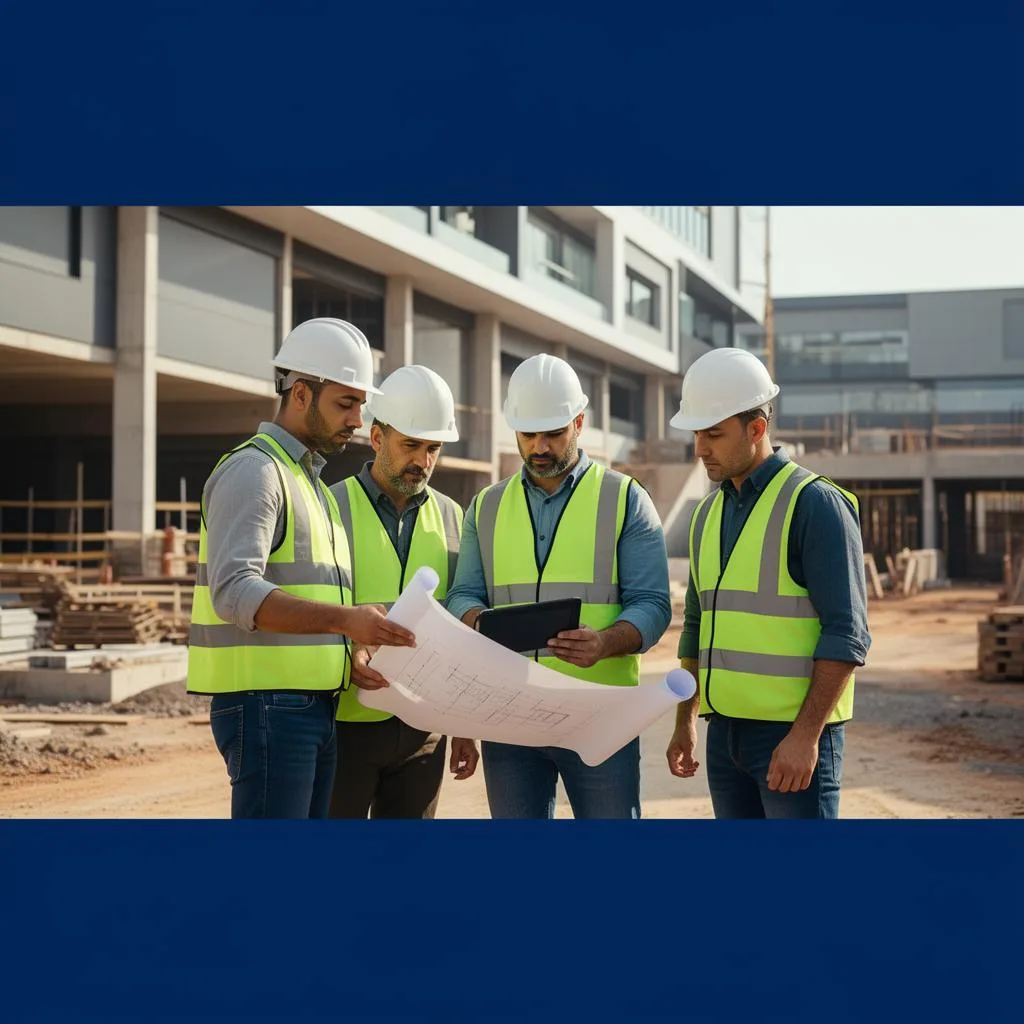 Rede qualificada de fornecedores Fornecedores e equipes em campo durante execução de obra corporativa